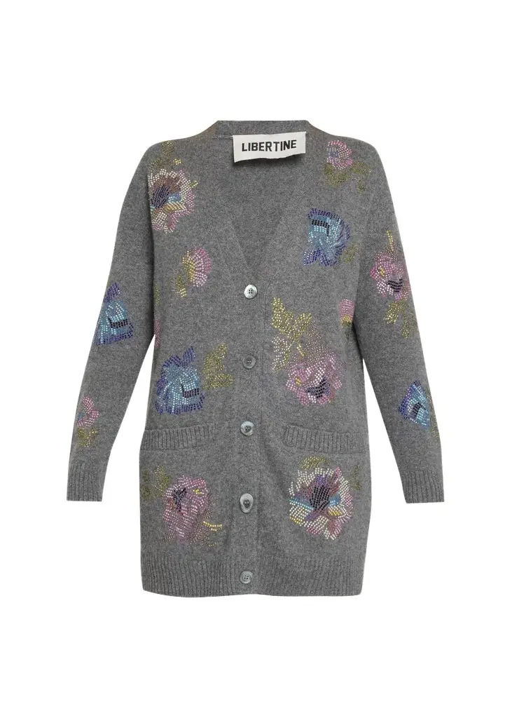 Libertine Mosaic Floral Embellished Cashmere V-Neck Cardigan
