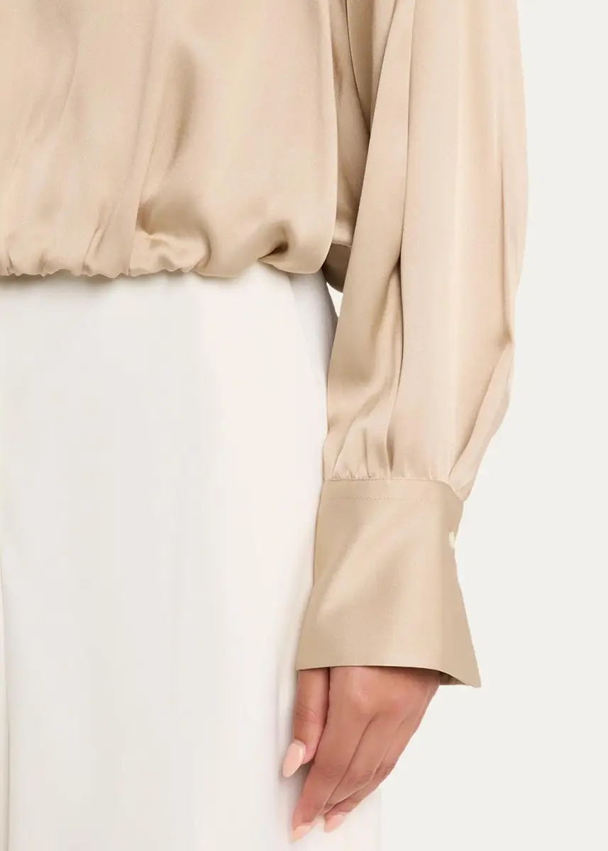 Brunello Cucinelli Fluid Silk Satin Long-Sleeve Bubble Blouse | Thumbnail 5 Brunello Cucinelli Fluid Silk Satin Long-Sleeve Bubble Blouse | Thumbnail 5