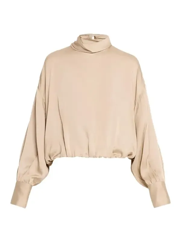 Fluid Silk Satin Long-Sleeve Bubble Blouse Fluid Silk Satin Long-Sleeve Bubble Blouse