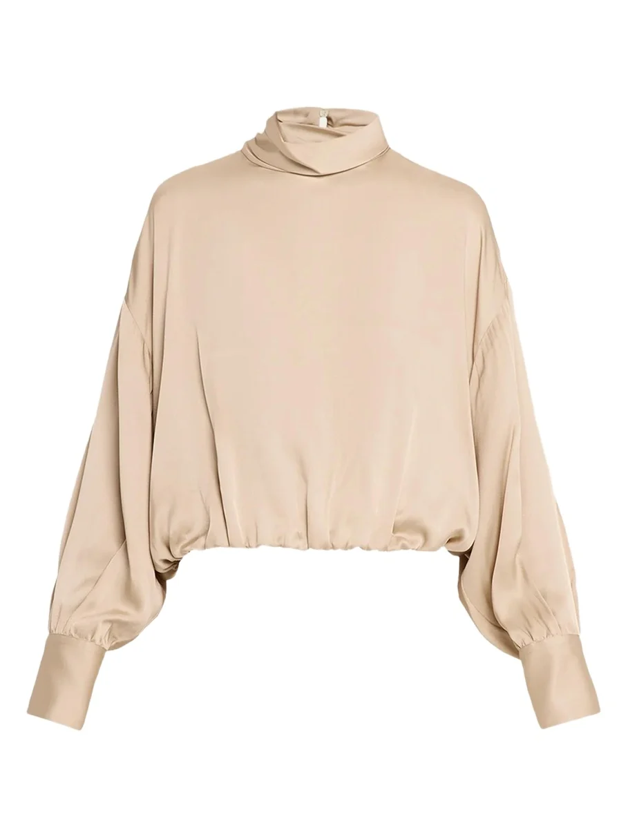 Fluid Silk Satin Long-Sleeve Bubble Blouse Fluid Silk Satin Long-Sleeve Bubble Blouse