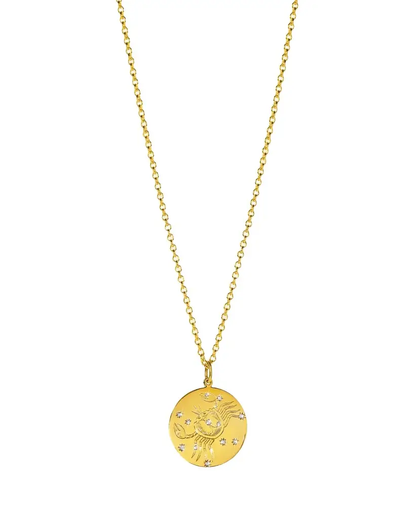 VERDURA 18K Yellow Gold Diamond Zodiac Necklace, Cancer