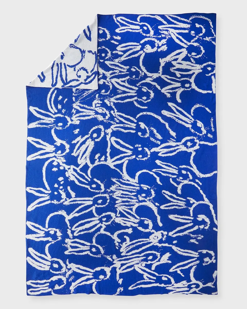 Hunt Slonem Rabbit Run Blue Cashmere Throw Blanket | Thumbnail 2 Hunt Slonem Rabbit Run Blue Cashmere Throw Blanket | Thumbnail 2