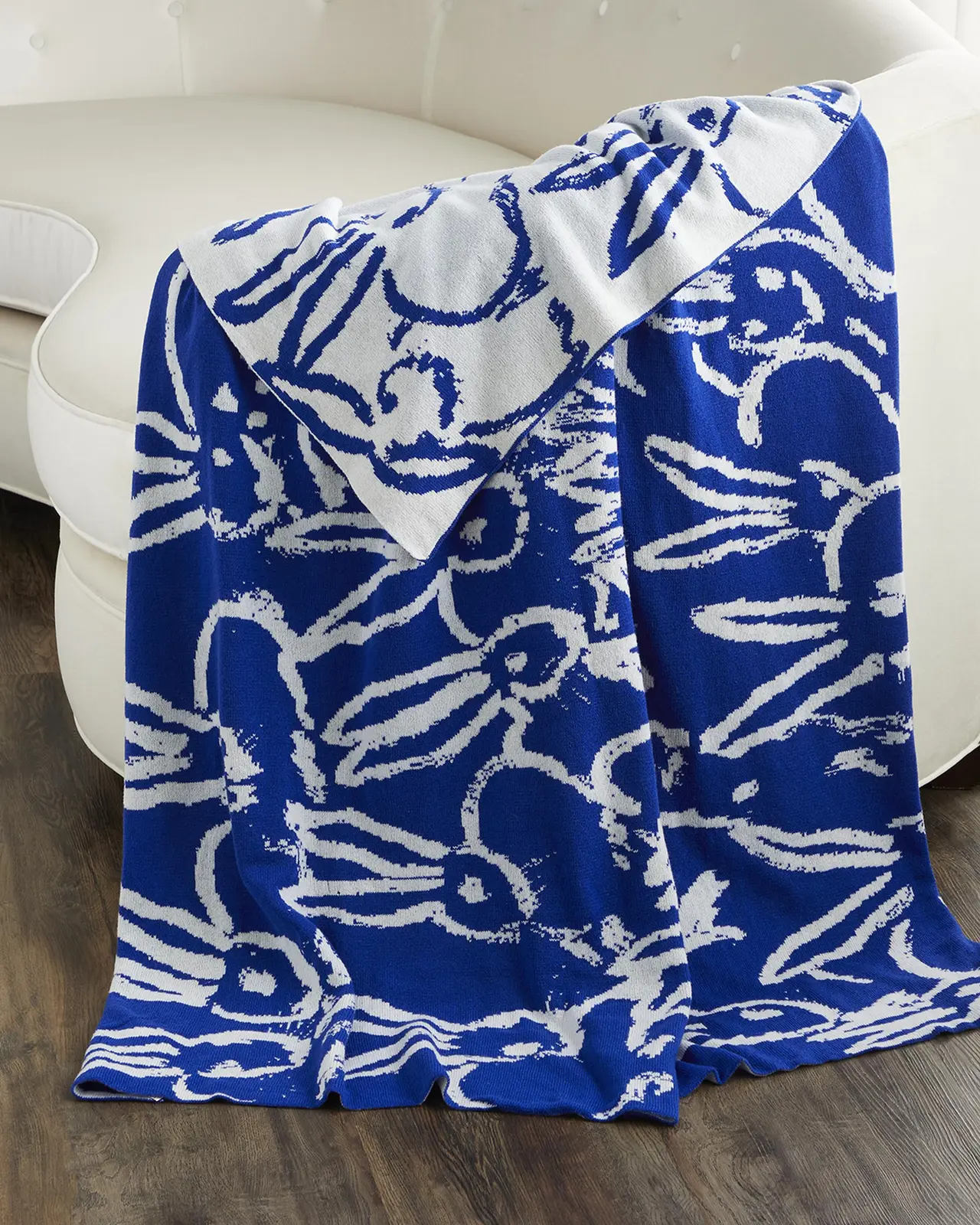 Hunt Slonem Rabbit Run Blue Cashmere Throw Blanket