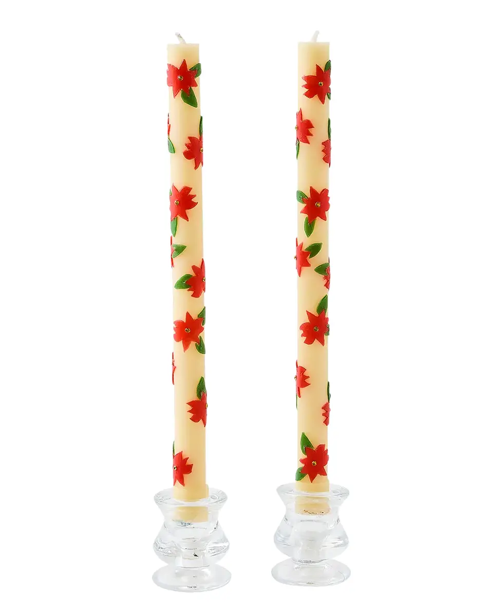 MacKenzie-Childs Poinsettia Dinner Candles, Set of 2 | Thumbnail 2 MacKenzie-Childs Poinsettia Dinner Candles, Set of 2 | Thumbnail 2