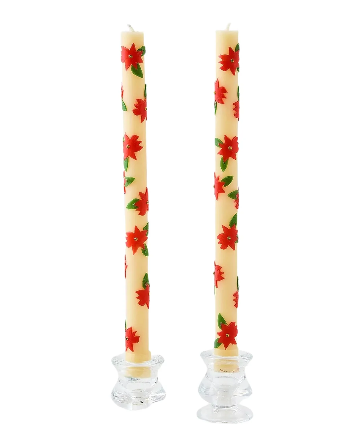 MacKenzie-Childs Poinsettia Dinner Candles, Set of 2