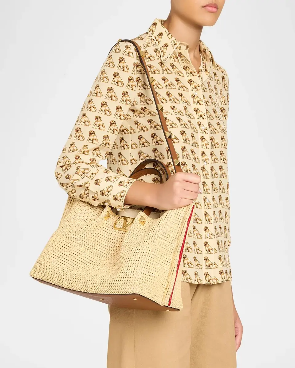 Valentino Garavani Summer Medium Vlogo Raffia Tote Bag | Thumbnail 2 Valentino Garavani Summer Medium Vlogo Raffia Tote Bag | Thumbnail 2