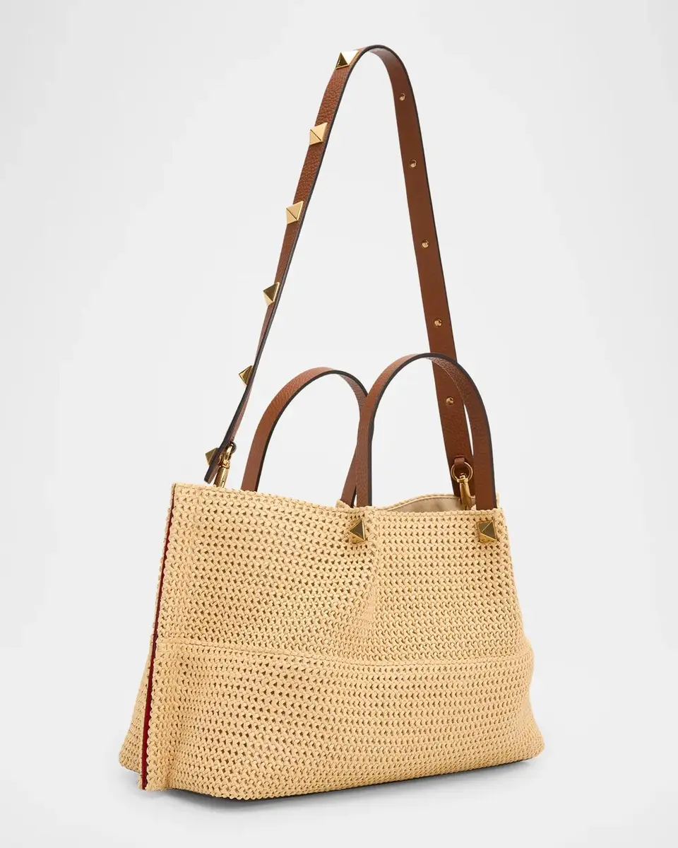 Valentino Garavani Summer Medium Vlogo Raffia Tote Bag | Thumbnail 3 Valentino Garavani Summer Medium Vlogo Raffia Tote Bag | Thumbnail 3
