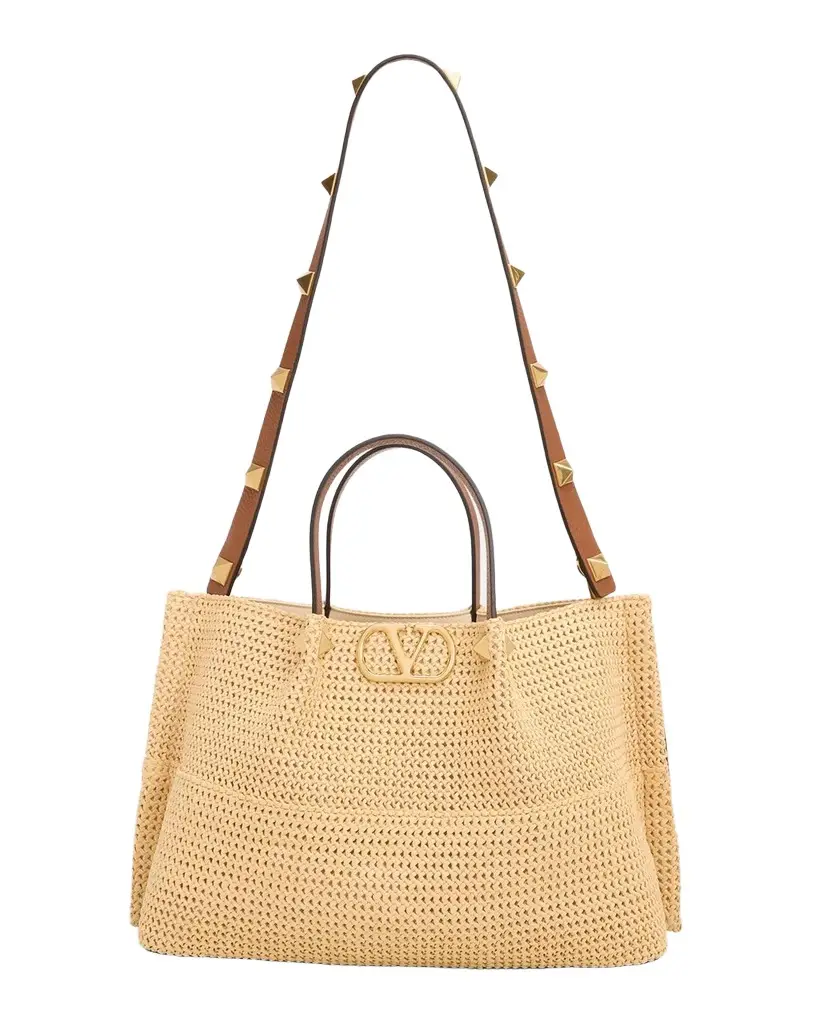 Summer Medium Vlogo Raffia Tote Bag Summer Medium Vlogo Raffia Tote Bag