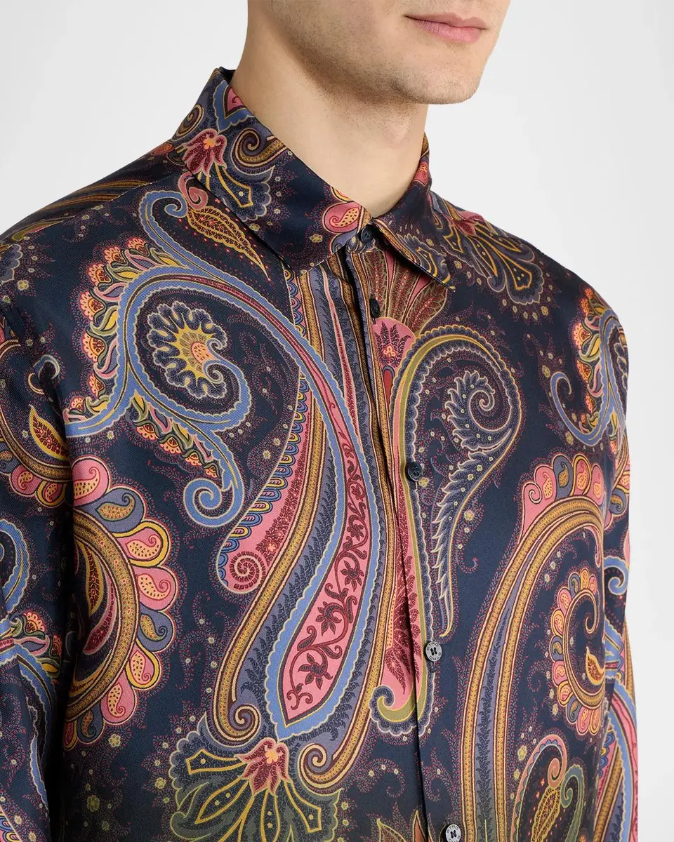 Etro Men's Silk Maxi-Paisley Button-Front Shirt | Thumbnail 4 Etro Men's Silk Maxi-Paisley Button-Front Shirt | Thumbnail 4