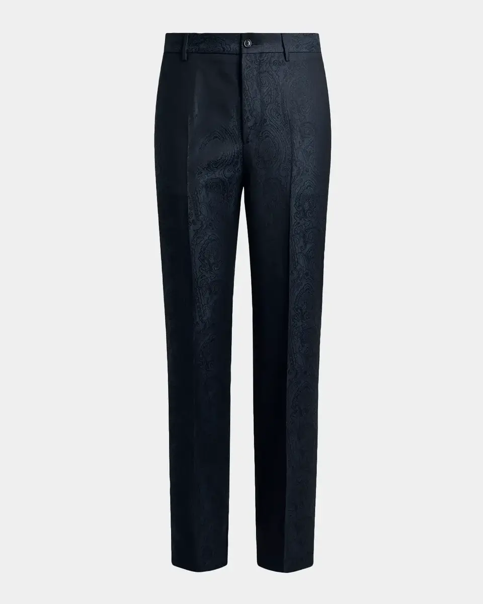 Etro Men's Wool Tonal Paisley Flat-Front Trousers | Thumbnail 2 Etro Men's Wool Tonal Paisley Flat-Front Trousers | Thumbnail 2