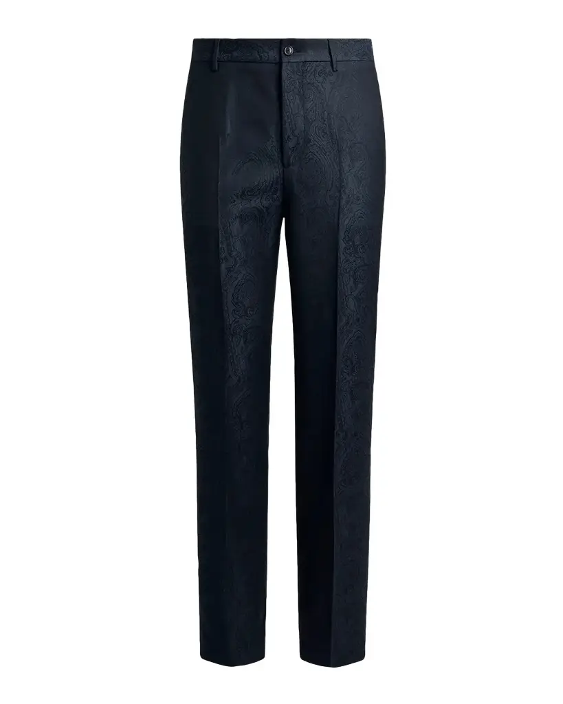 Etro Men's Wool Tonal Paisley Flat-Front Trousers