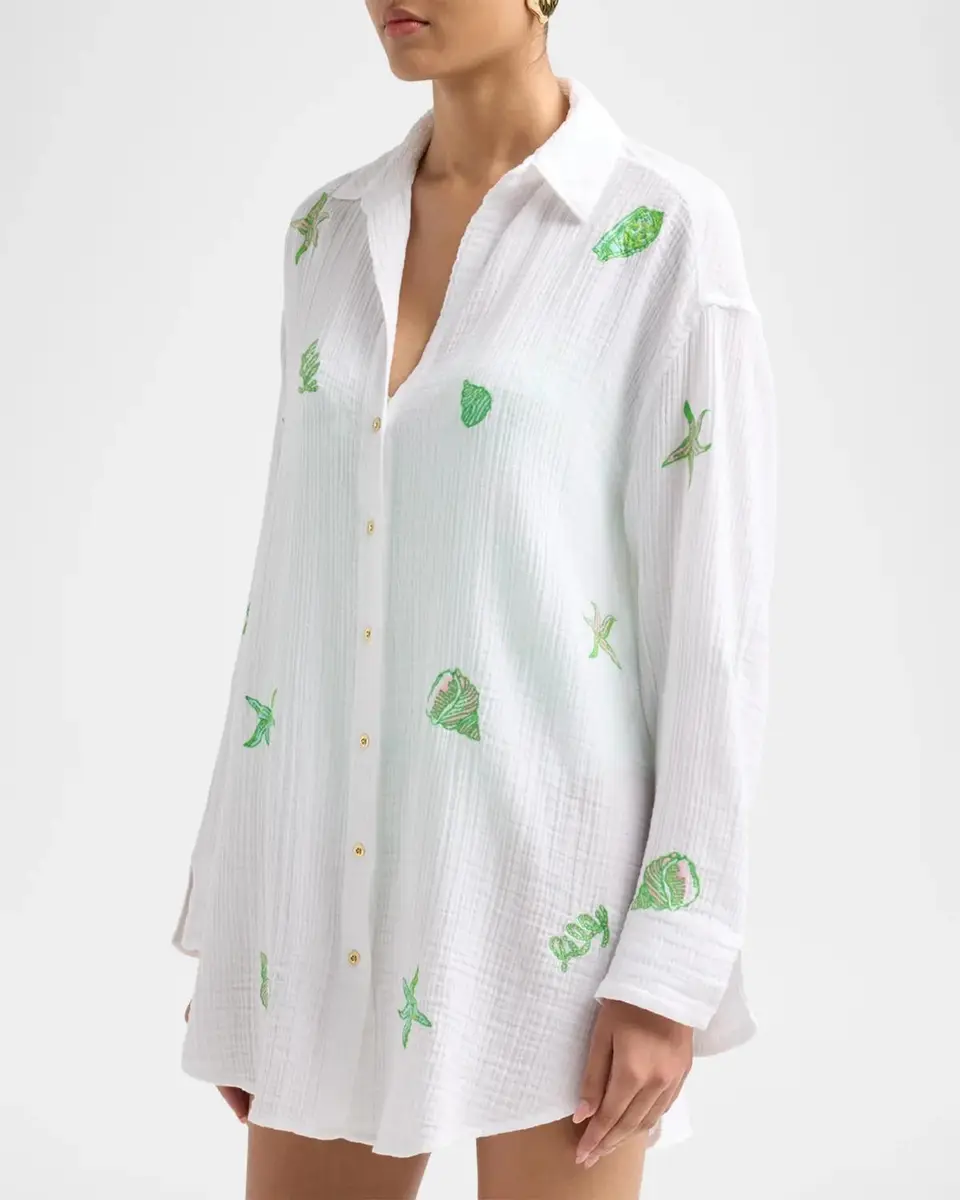 Lilly Pulitzer Kwitney Shore Embroidery Cotton Cover-Up Shirt | Thumbnail 4 Lilly Pulitzer Kwitney Shore Embroidery Cotton Cover-Up Shirt | Thumbnail 4