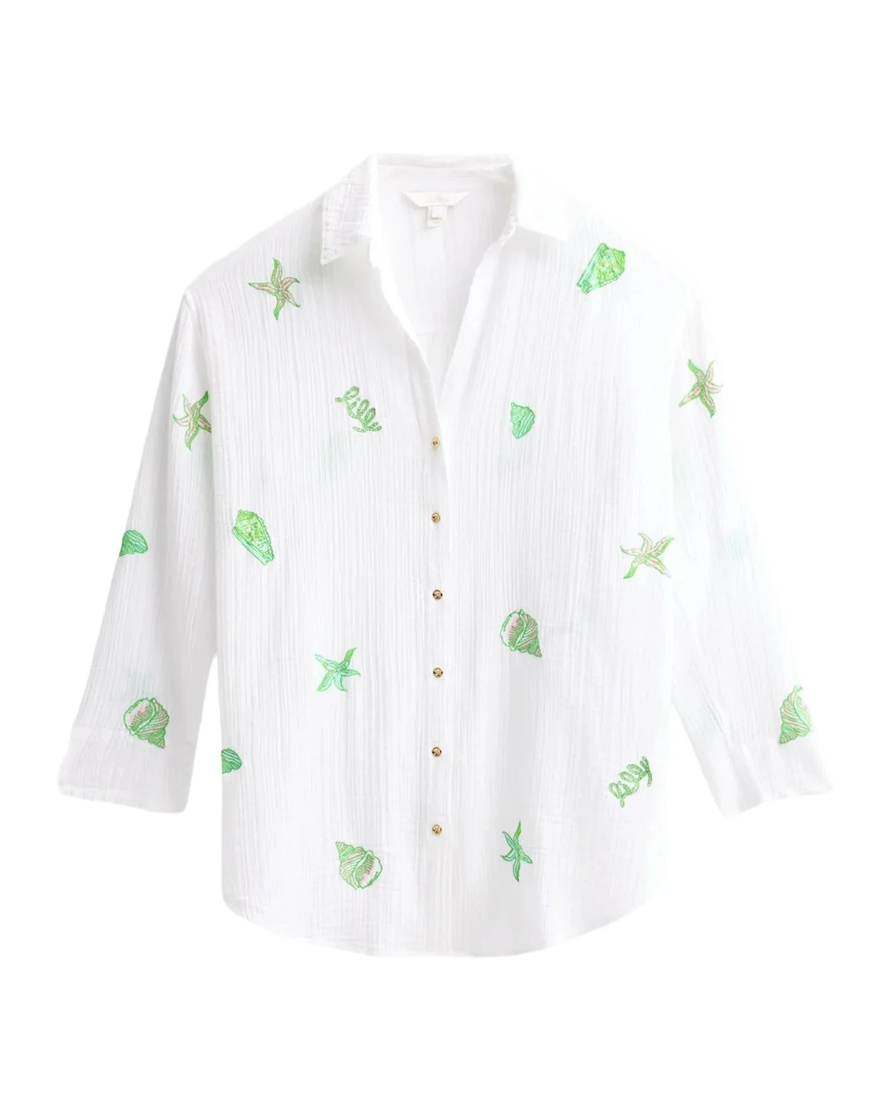 Lilly Pulitzer Kwitney Shore Embroidery Cotton Cover-Up Shirt