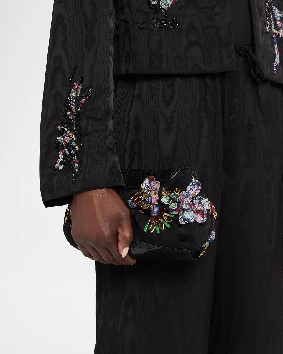 Dries Van Noten Floral Applique Moire Clutch Bag | Thumbnail 2