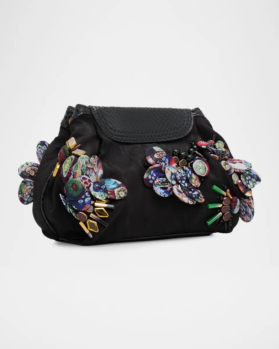 Dries Van Noten Floral Applique Moire Clutch Bag | Thumbnail 3