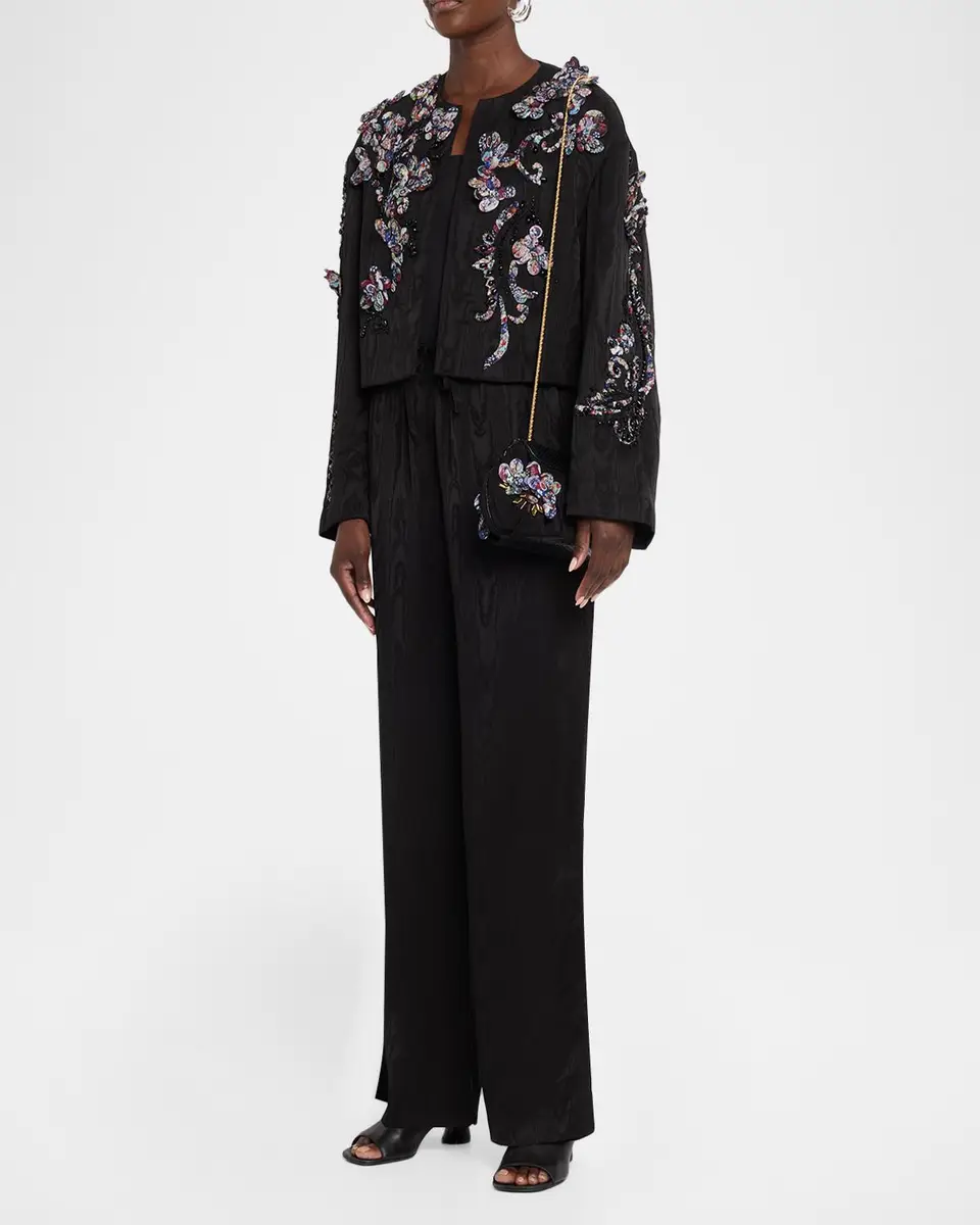 Dries Van Noten Floral Applique Moire Clutch Bag | Thumbnail 4