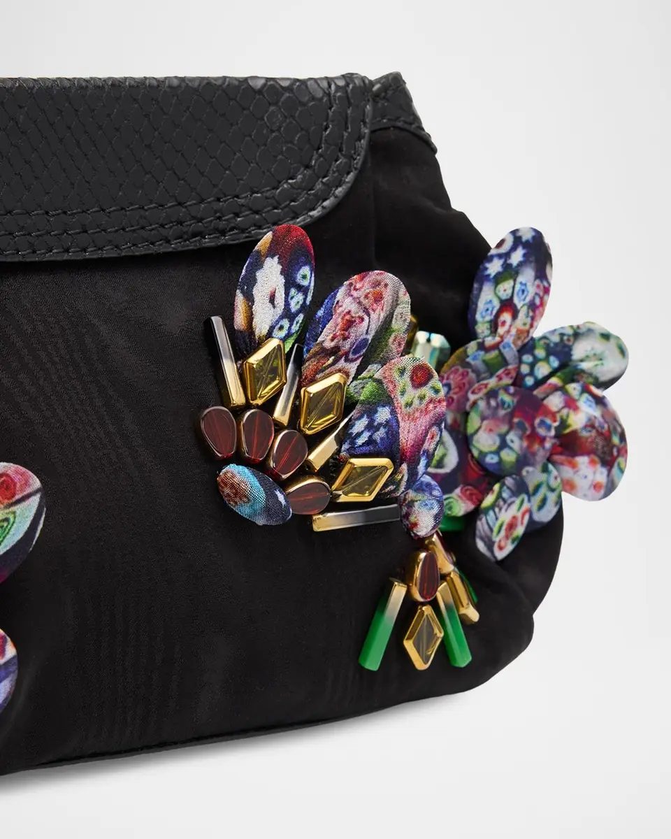 Dries Van Noten Floral Applique Moire Clutch Bag | Thumbnail 5