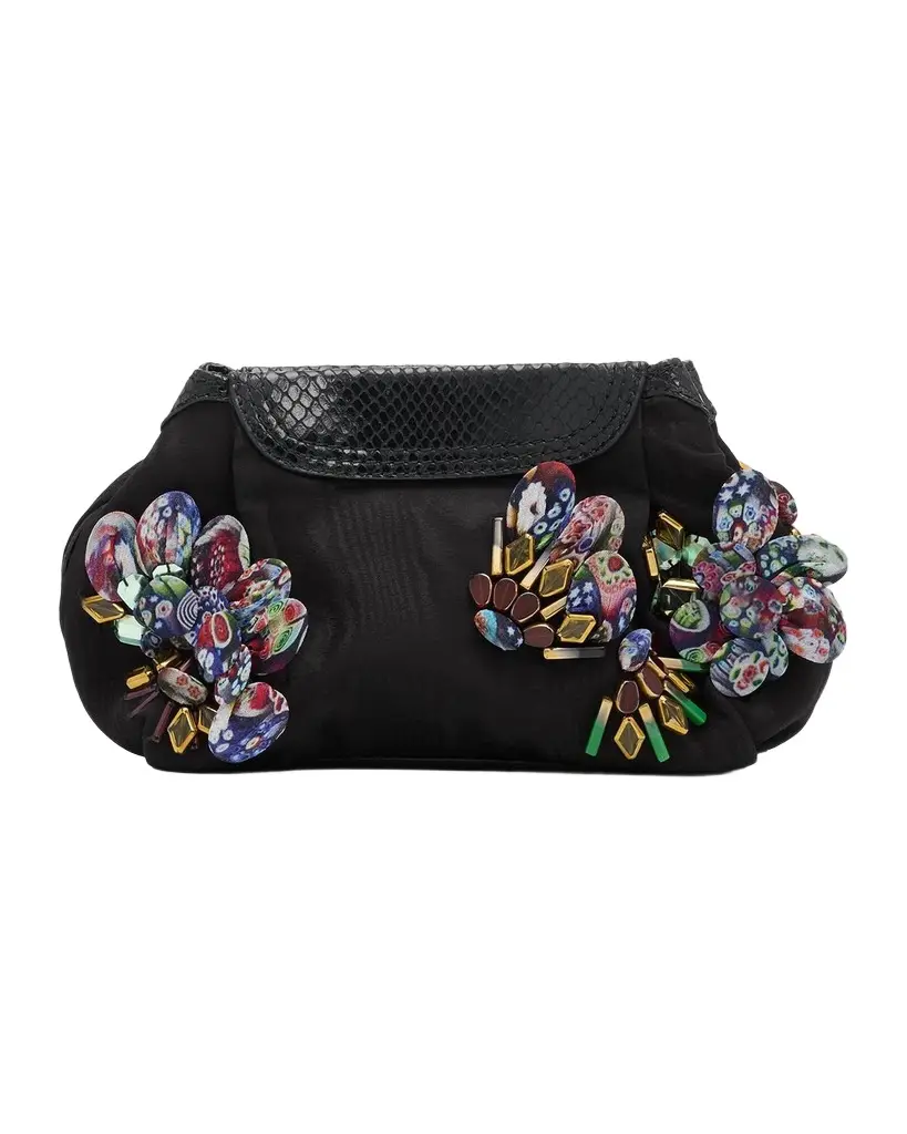 Dries Van Noten Floral Applique Moire Clutch Bag