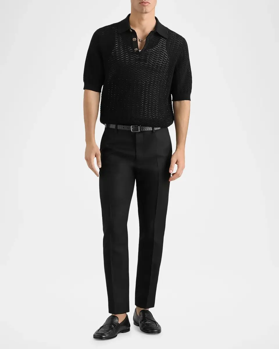 Dolce & Gabbana Men's Cotton Chevron Open-Knit Polo Shirt | Thumbnail 2 Dolce & Gabbana Men's Cotton Chevron Open-Knit Polo Shirt | Thumbnail 2