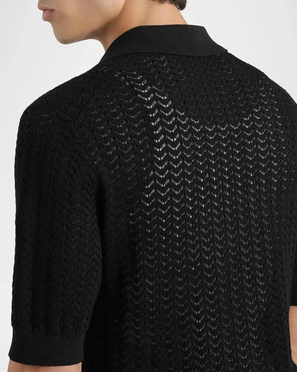 Dolce & Gabbana Men's Cotton Chevron Open-Knit Polo Shirt | Thumbnail 5 Dolce & Gabbana Men's Cotton Chevron Open-Knit Polo Shirt | Thumbnail 5