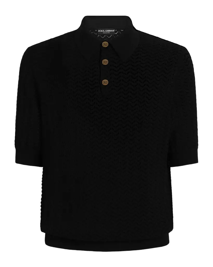 Dolce & Gabbana Men's Cotton Chevron Open-Knit Polo Shirt