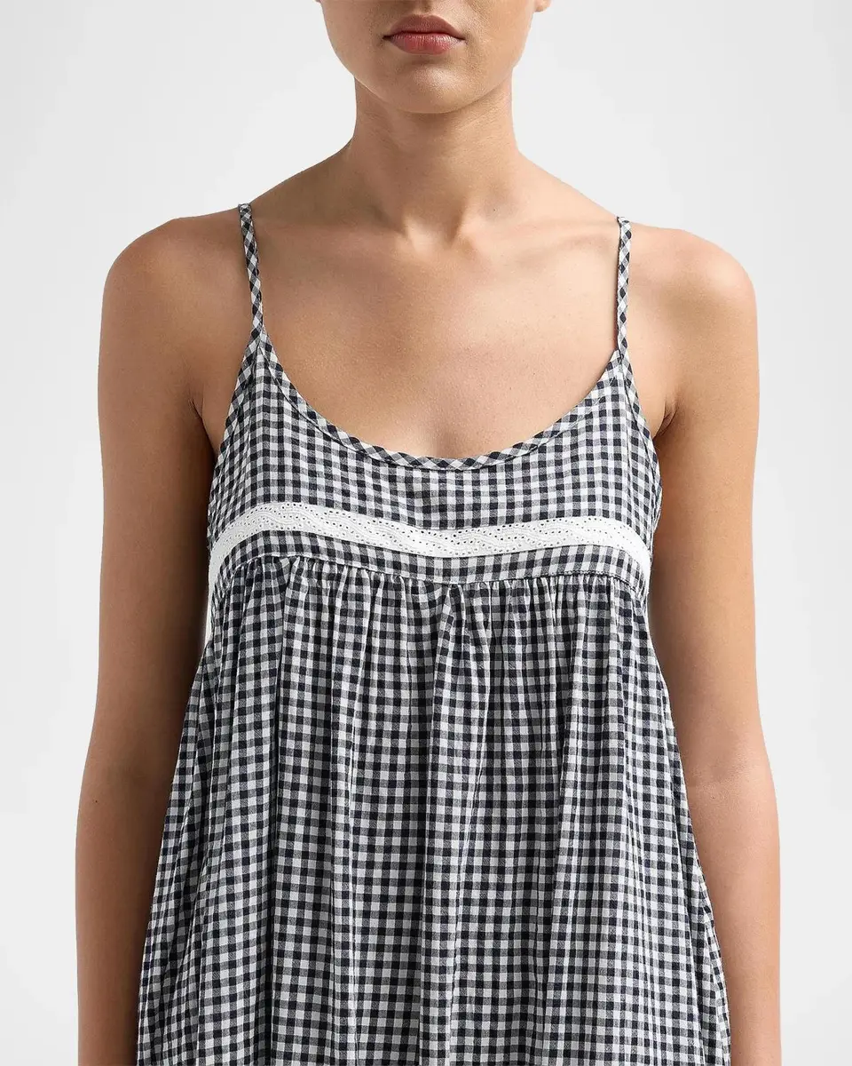 Papinelle Checked Lace-Trim Cotton-Blend Seersucker Nightie | Thumbnail 5 Papinelle Checked Lace-Trim Cotton-Blend Seersucker Nightie | Thumbnail 5
