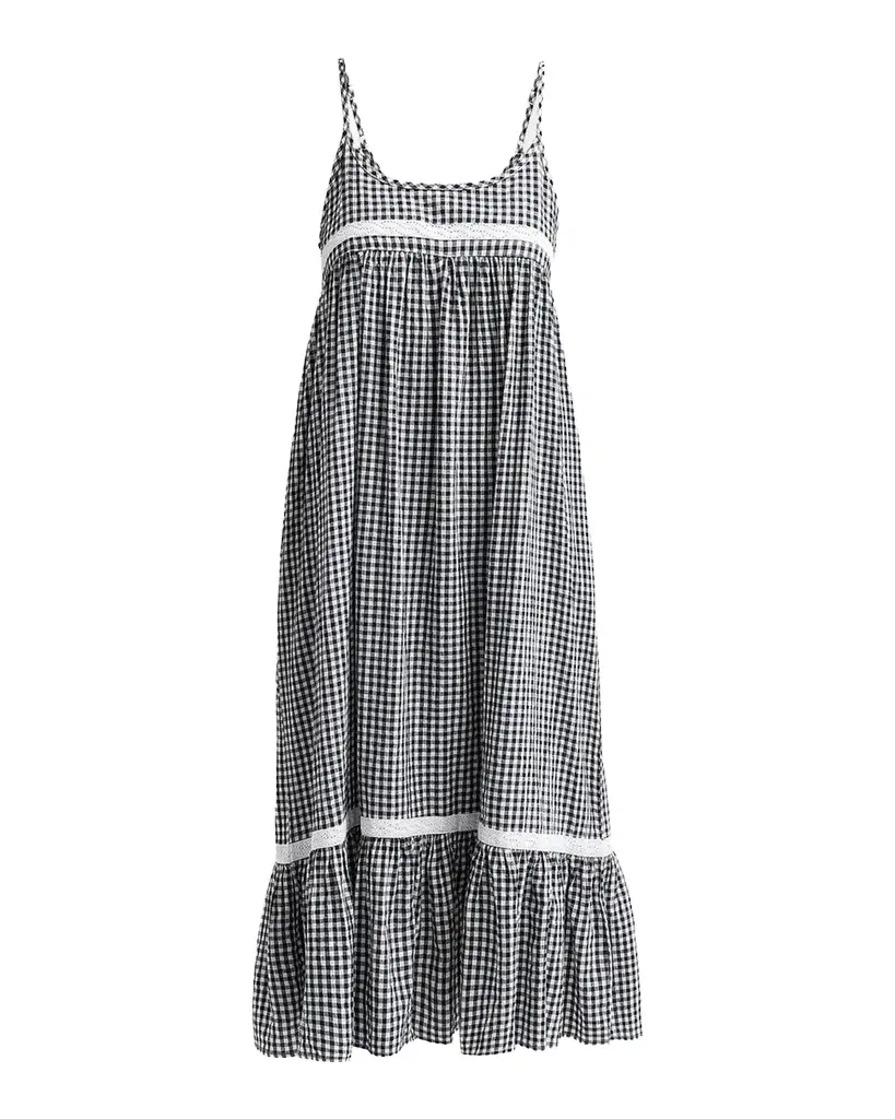 Papinelle Checked Lace-Trim Cotton-Blend Seersucker Nightie
