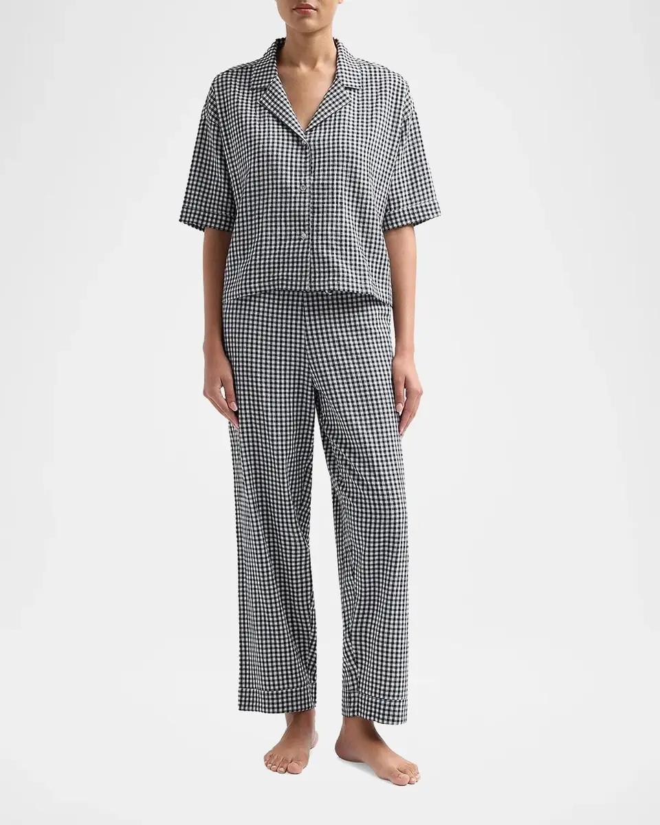 Papinelle Gingham Seersucker Cotton-Blend Pajamas | Thumbnail 2 Papinelle Gingham Seersucker Cotton-Blend Pajamas | Thumbnail 2