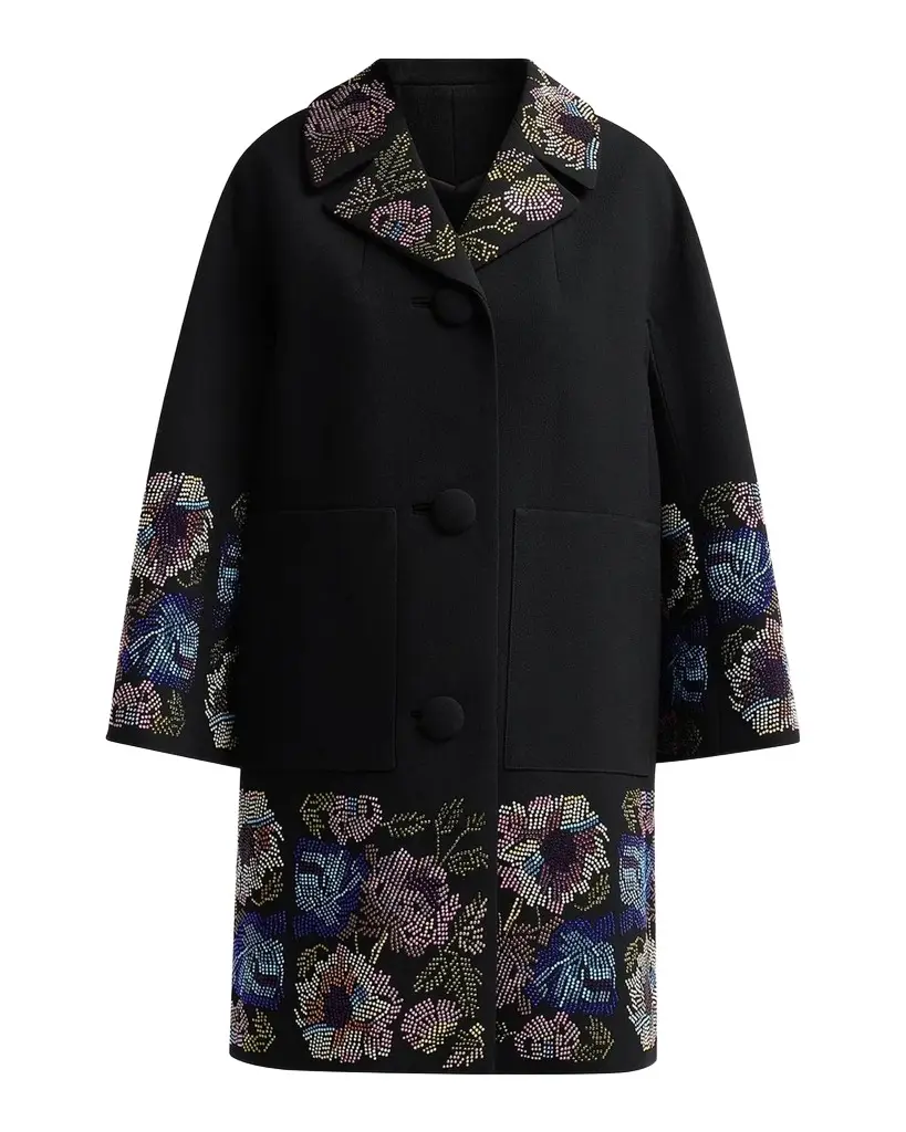 Libertine Mosaic Floral Embellished Wool Patch-Pocket Coat