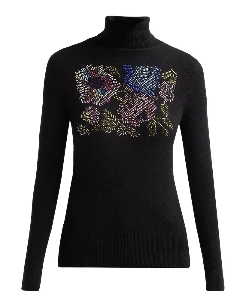 Libertine Mosaic Floral Embellished Cashmere Turtleneck Sweater