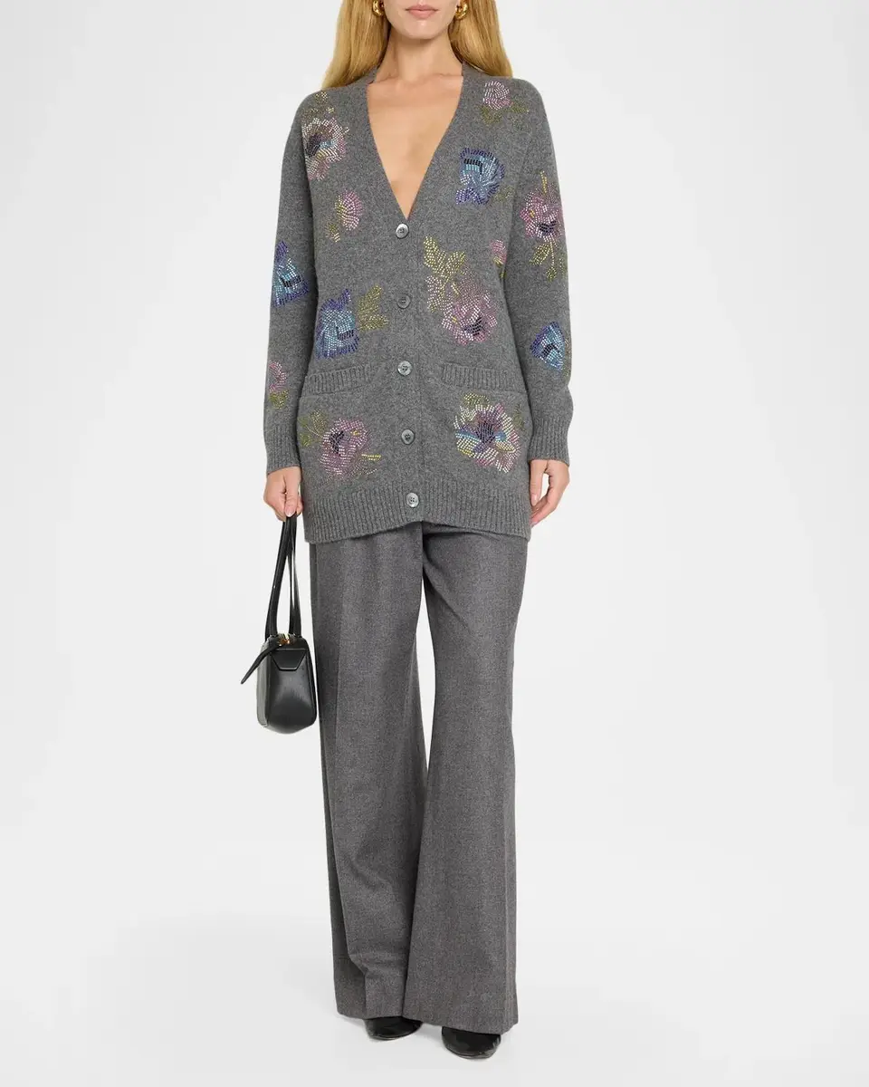 Libertine Mosaic Floral Embellished Cashmere V-Neck Cardigan | Thumbnail 2 Libertine Mosaic Floral Embellished Cashmere V-Neck Cardigan | Thumbnail 2