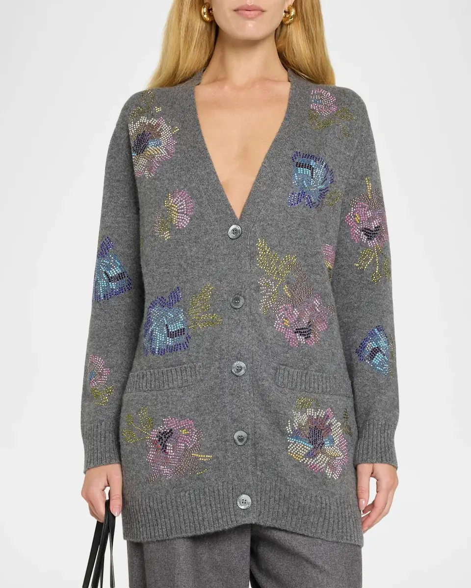 Libertine Mosaic Floral Embellished Cashmere V-Neck Cardigan | Thumbnail 4 Libertine Mosaic Floral Embellished Cashmere V-Neck Cardigan | Thumbnail 4