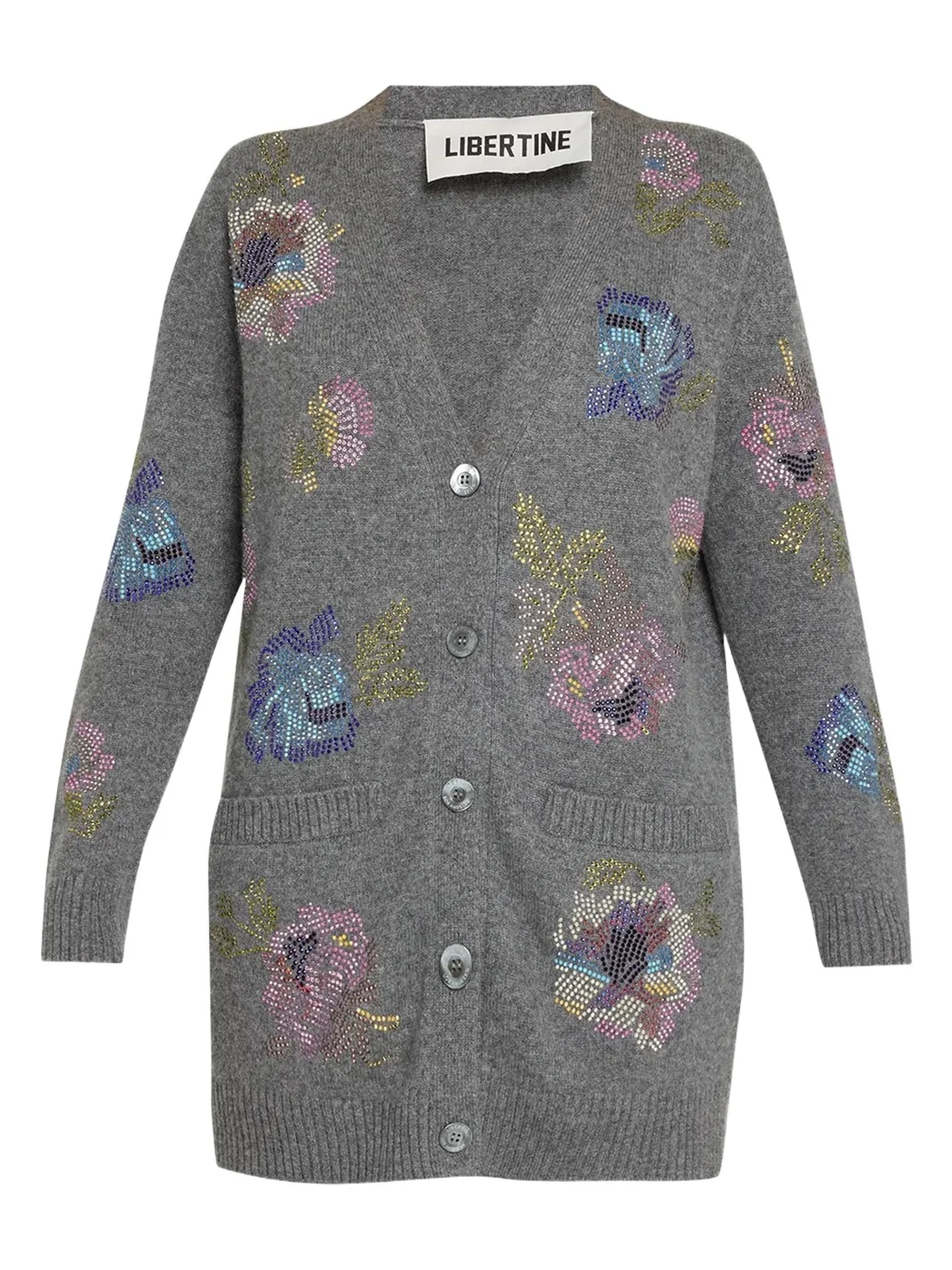 Mosaic Floral Embellished Cashmere V-Neck Cardigan