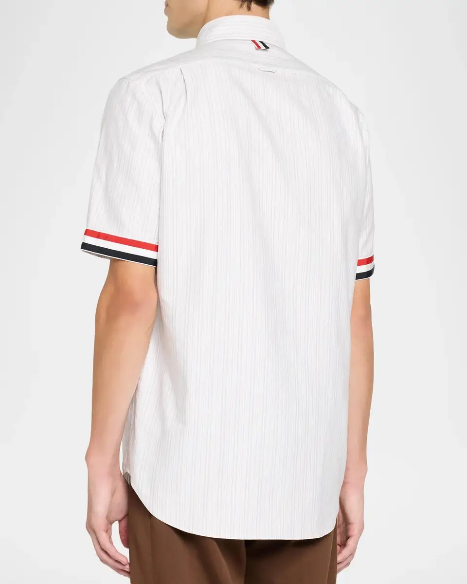Thom Browne Men's Straight-Fit Stripe Oxford Short-Sleeve Shirt | Thumbnail 3 Thom Browne Men's Straight-Fit Stripe Oxford Short-Sleeve Shirt | Thumbnail 3