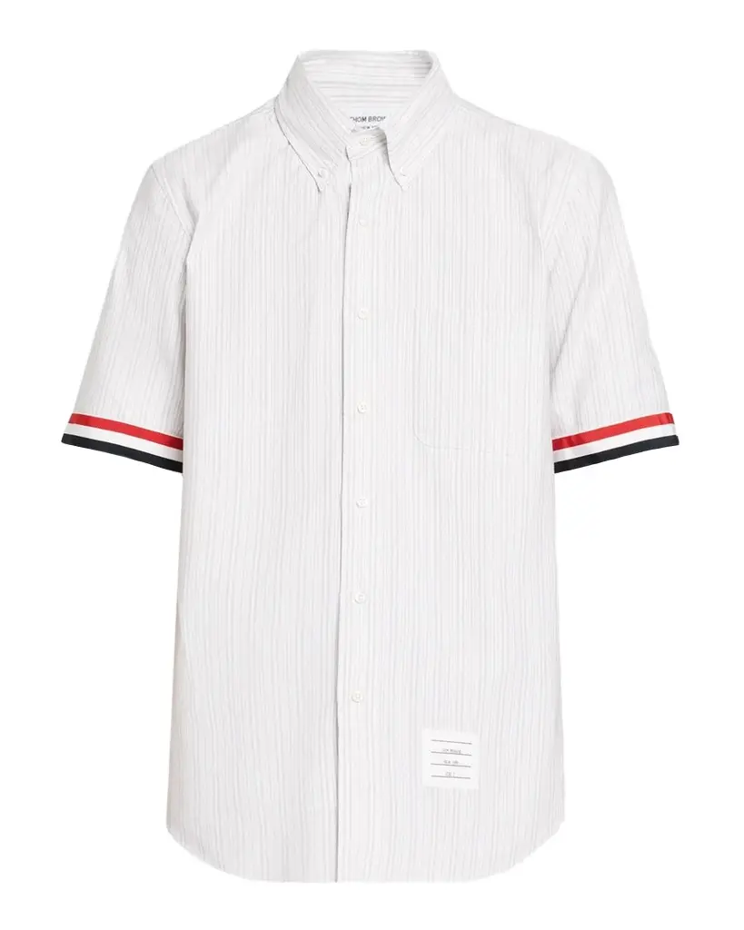 Thom Browne Men's Straight-Fit Stripe Oxford Short-Sleeve Shirt