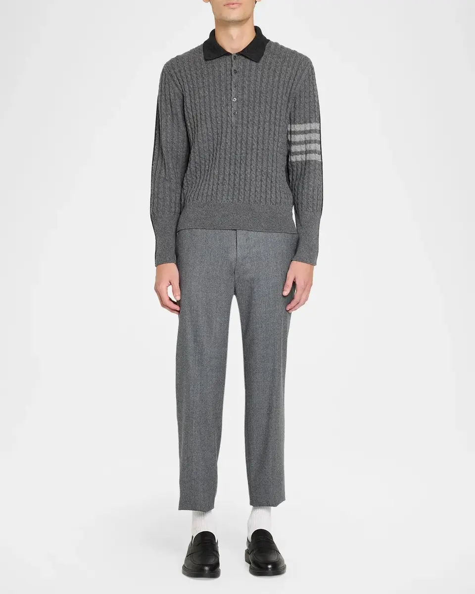 Thom Browne Men's Wool 4-Bar Cable Polo Sweater | Thumbnail 2 Thom Browne Men's Wool 4-Bar Cable Polo Sweater | Thumbnail 2