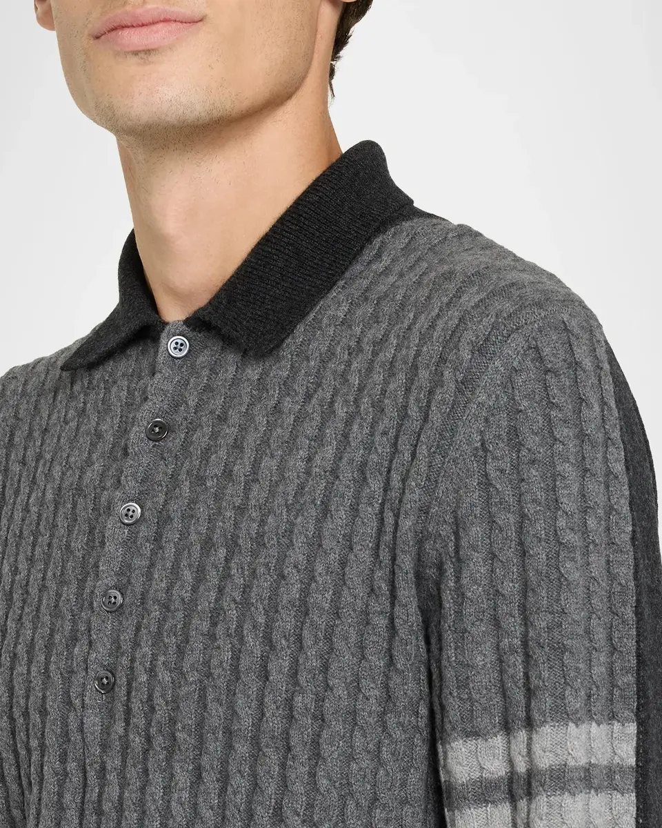 Thom Browne Men's Wool 4-Bar Cable Polo Sweater | Thumbnail 5 Thom Browne Men's Wool 4-Bar Cable Polo Sweater | Thumbnail 5