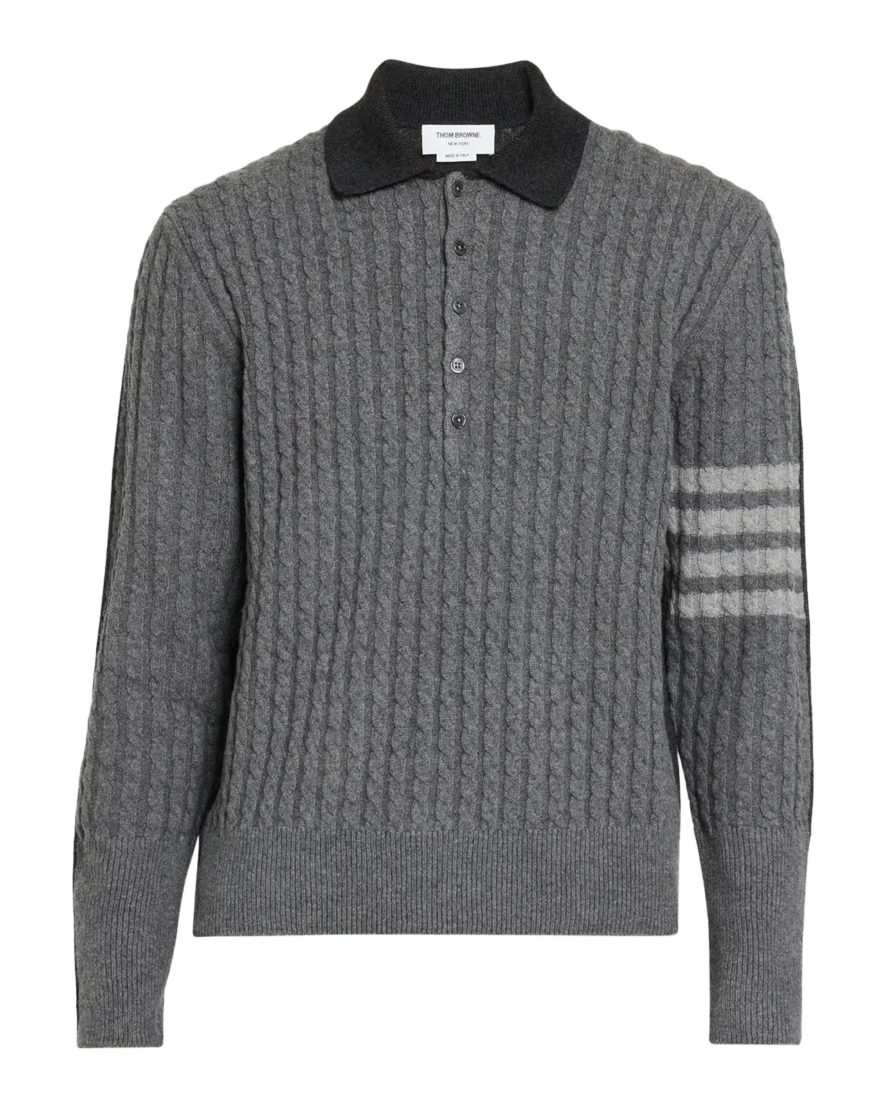 Thom Browne Men's Wool 4-Bar Cable Polo Sweater