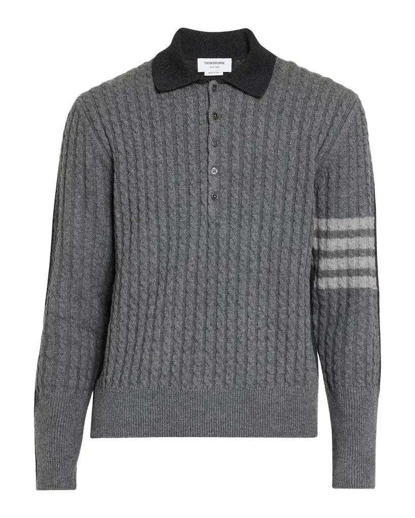 Thom Browne Men's Wool 4-Bar Cable Polo Sweater