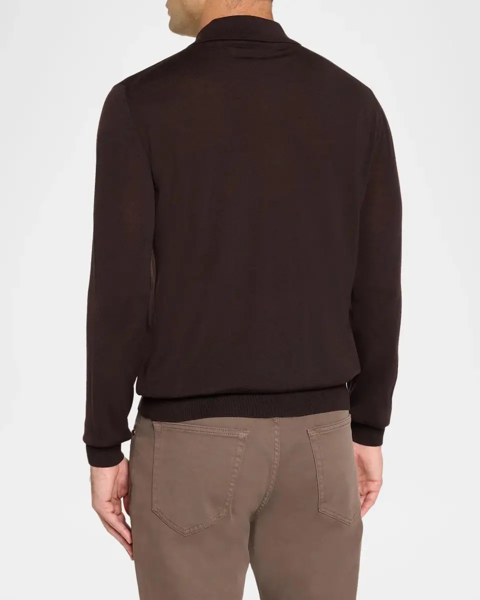 Boglioli Men's Wool Knit Long-Sleeve Polo Shirt | Thumbnail 3