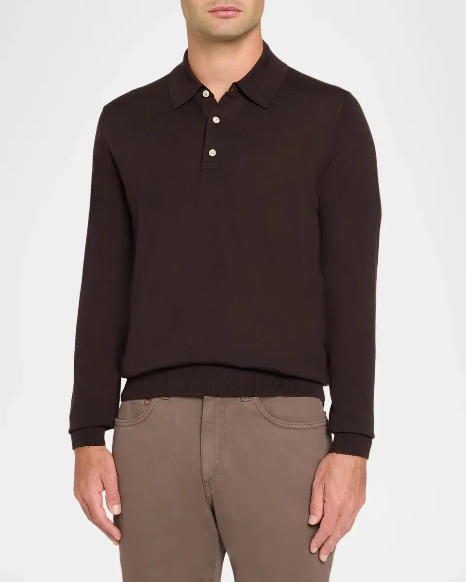 Boglioli Men's Wool Knit Long-Sleeve Polo Shirt | Thumbnail 4