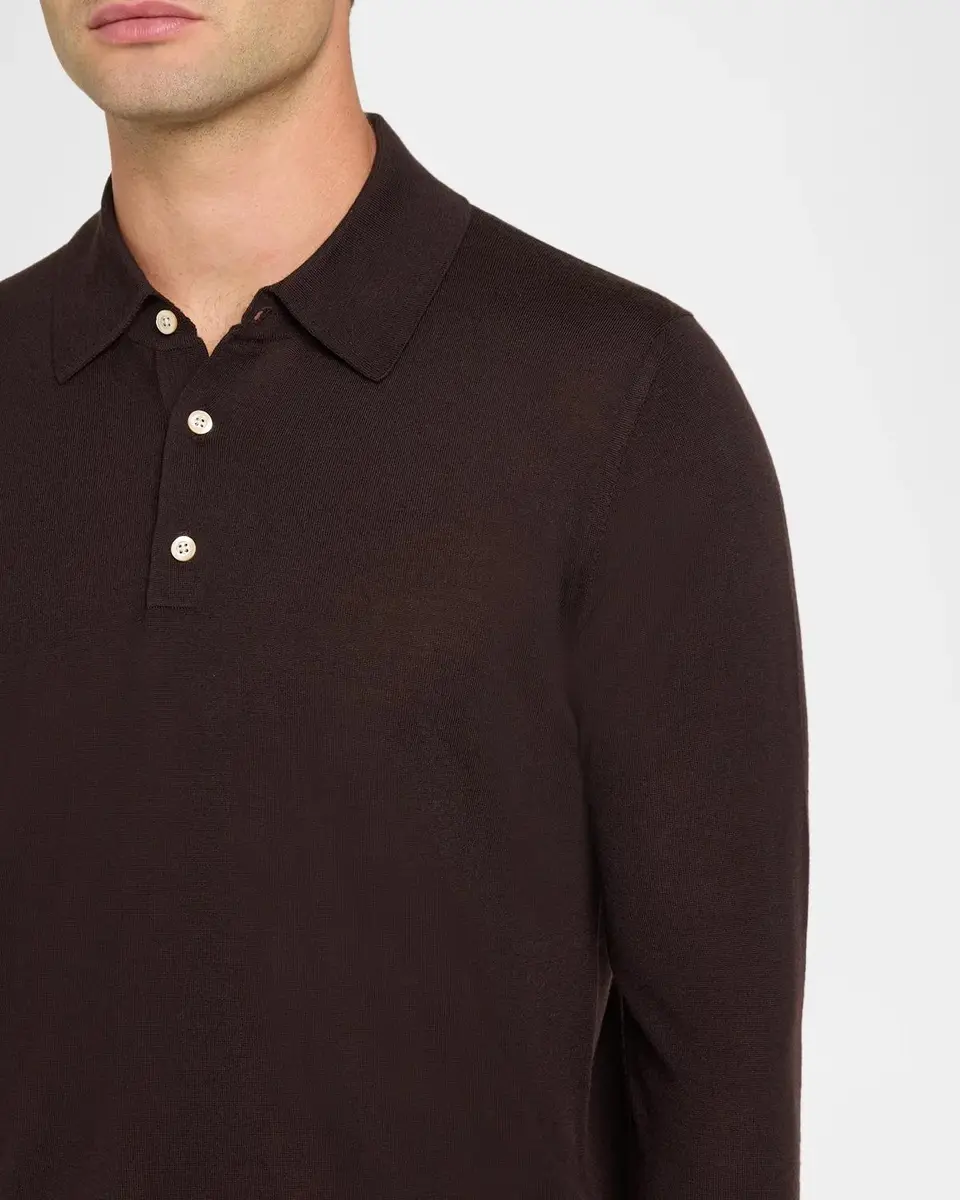 Boglioli Men's Wool Knit Long-Sleeve Polo Shirt | Thumbnail 5