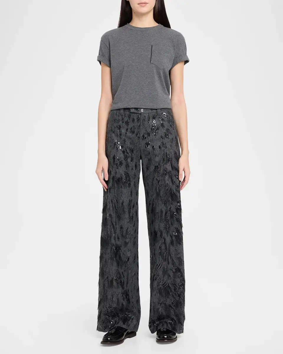Brunello Cucinelli Animalier Sequined Fringe Wool-Cashmere Wide-Leg Trousers | Thumbnail 2 Brunello Cucinelli Animalier Sequined Fringe Wool-Cashmere Wide-Leg Trousers | Thumbnail 2