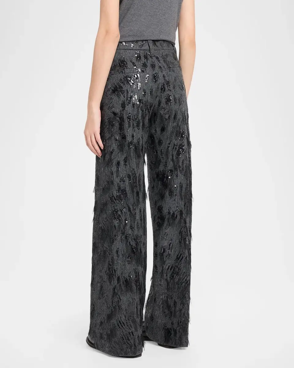 Brunello Cucinelli Animalier Sequined Fringe Wool-Cashmere Wide-Leg Trousers | Thumbnail 3 Brunello Cucinelli Animalier Sequined Fringe Wool-Cashmere Wide-Leg Trousers | Thumbnail 3