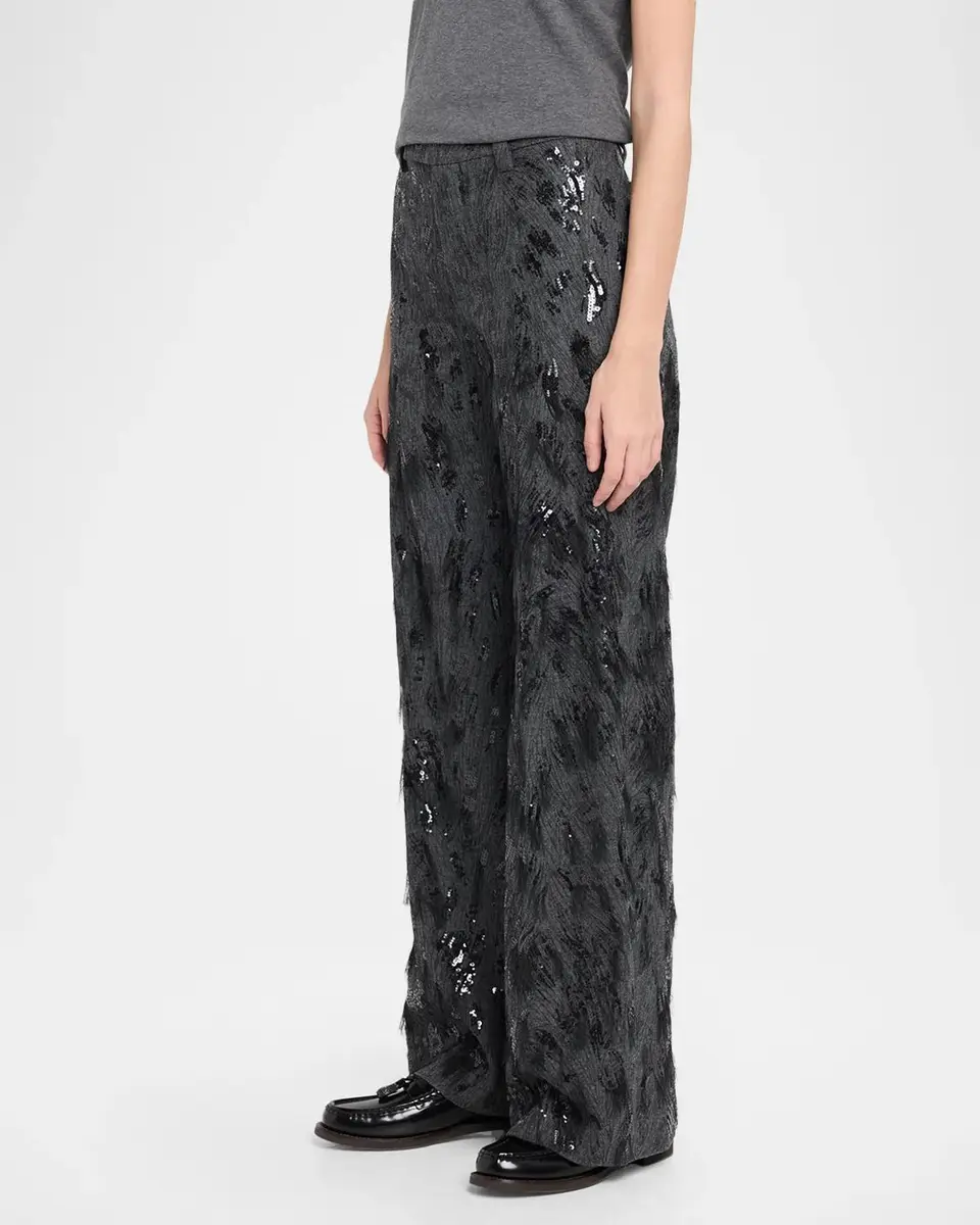 Brunello Cucinelli Animalier Sequined Fringe Wool-Cashmere Wide-Leg Trousers | Thumbnail 4 Brunello Cucinelli Animalier Sequined Fringe Wool-Cashmere Wide-Leg Trousers | Thumbnail 4