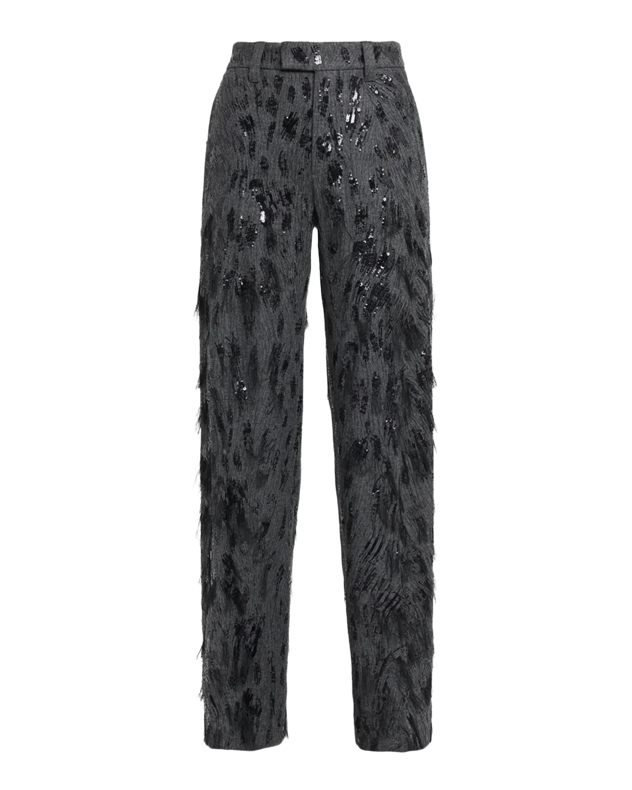 Brunello Cucinelli Animalier Sequined Fringe Wool-Cashmere Wide-Leg Trousers