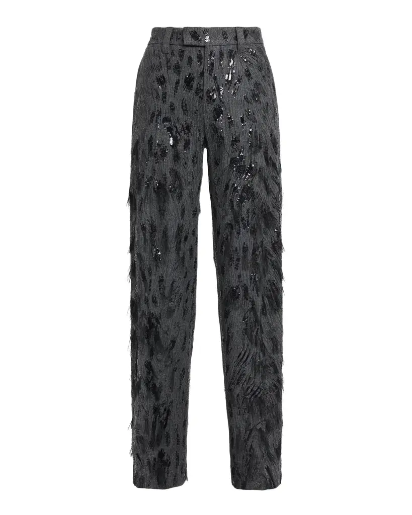 Animalier Sequined Fringe Wool-Cashmere Wide-Leg Trousers Animalier Sequined Fringe Wool-Cashmere Wide-Leg Trousers