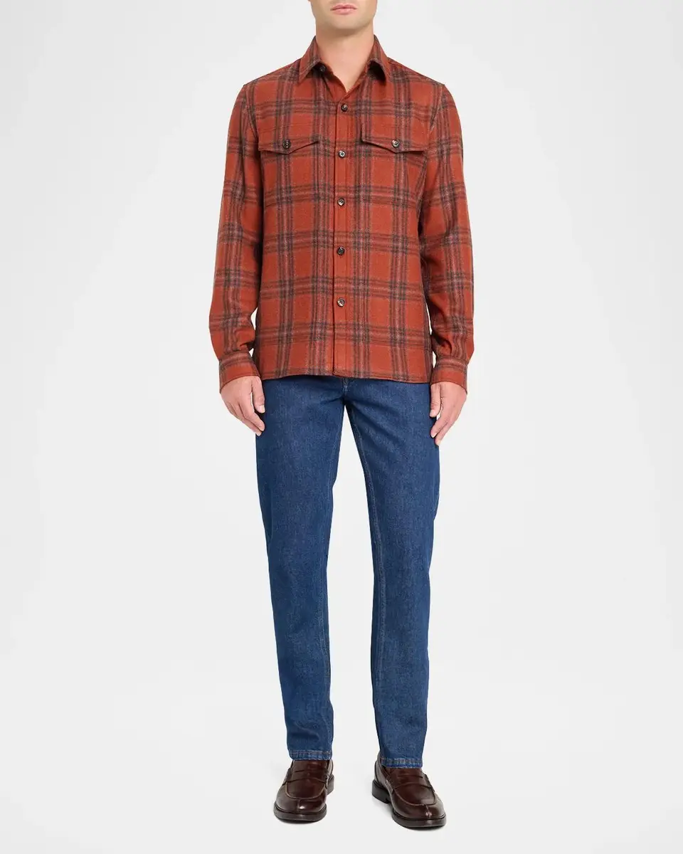 Isaia Men's Wool Plaid Overshirt | Thumbnail 2