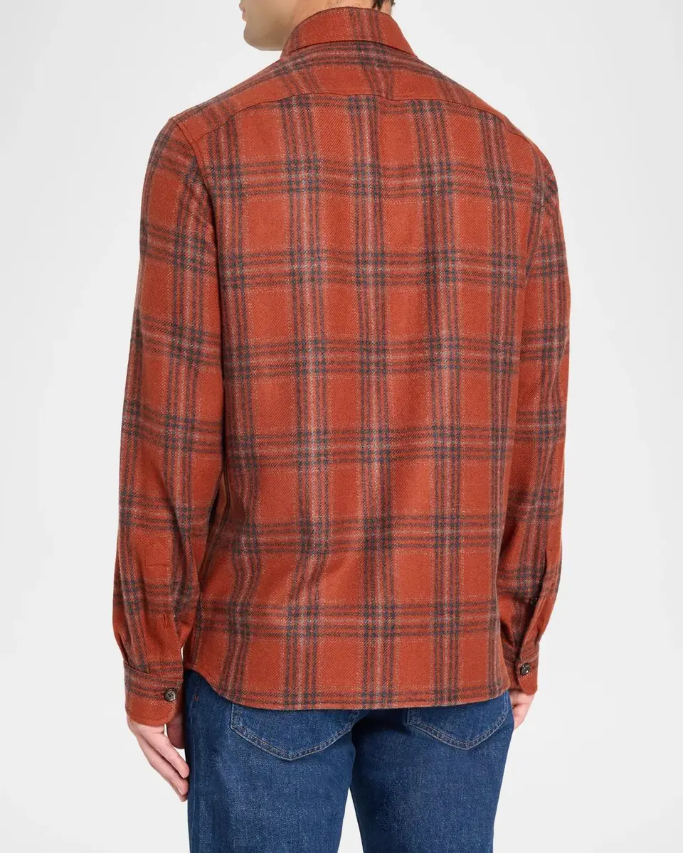 Isaia Men's Wool Plaid Overshirt | Thumbnail 3