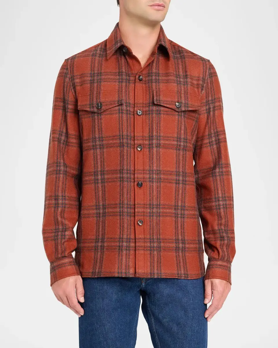 Isaia Men's Wool Plaid Overshirt | Thumbnail 4